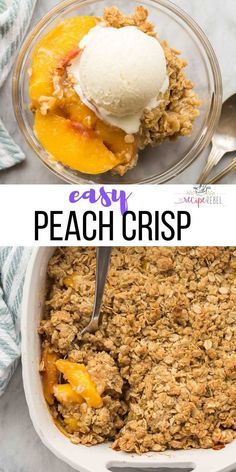 This easy Peach Crisp is made with fresh, canned or frozen peaches, plus a crunchy brown sugar oat topping! It's make ahead and freezer friendly. #peach #peaches #baking #dessert #recipes | canned peaches | canned fruit | frozen fruit | fruit crisp | easy dessert recipe Fresh Peach Crisp, Easy Peach Crisp, Peach Crisp Recipe, Peach Dessert, Frozen Peaches, Peach Dessert Recipes, Peach Crumble, Baked Peach, Peach Crisp