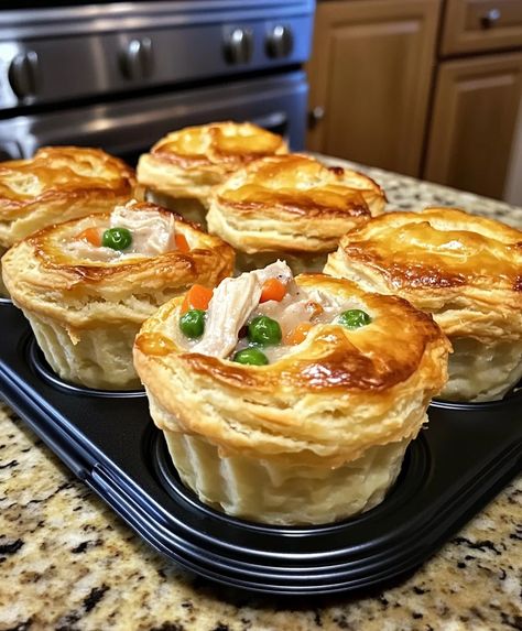 These Mini Chicken Pot Pies are a quick and Chicken Pot Pie Tarts, Pillsbury Mini Chicken Pot Pies, Chicken Pot Pies In Muffin Pan, Personal Pot Pies Chicken, Chicken Pot Pie Minis, Homemade Mini Chicken Pot Pie, 9x13 Chicken Pot Pie, Easy Chicken Pot Pie Recipe With Biscuits Pillsbury, Mini Pot Pie Recipe