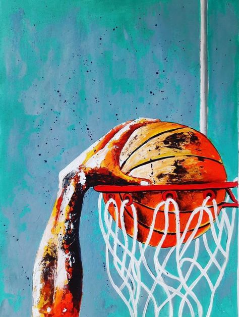 Sports Acrylic Painting, Athletic Painting Ideas, Basketball Art Paintings, Basketball Art Wallpaper, Basketball Ball Drawing, Basketball Art Draw, Basketball Drawings Sketches, Basketball Painting Ideas, Nba Painting