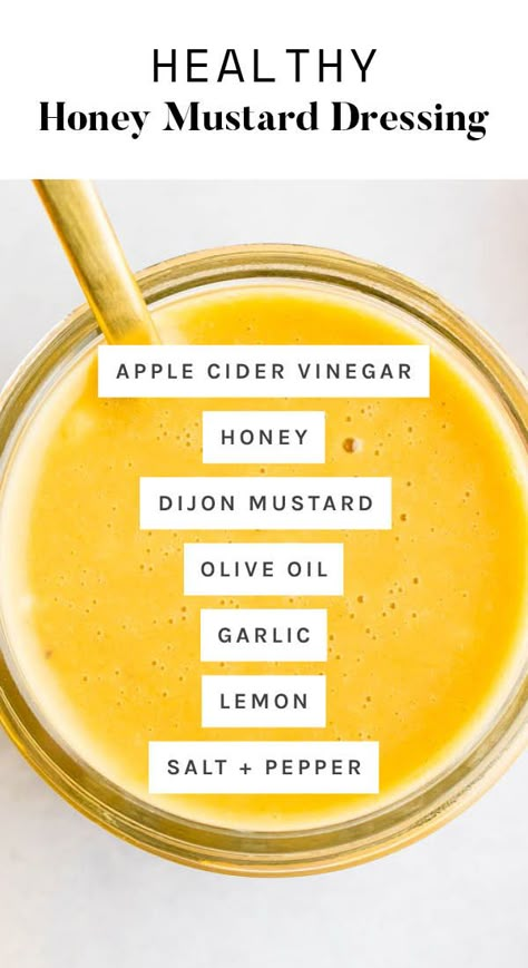 Perfectly sweet with a bit of tanginess, this honey mustard dressing is creamy, delicious and only takes 5 minutes to whip up! Homey Mustard Salad Dressing, Simple Honey Mustard Dressing, Low Cal Honey Mustard Dressing, Honey Mustard Dressing Homemade, Honey Mustard Vinaigrette Dressing, Healthy Honey Mustard Dressing, Healthy Honey Mustard, Easy Honey Mustard, Honey Mustard Salad Dressing