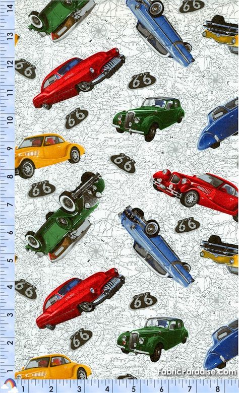 Car Fabric, Map Shop, Road Signs, Roadside Attractions, Car Posters, Novelty Print, Route 66, Timeless Treasures, Vintage Cars