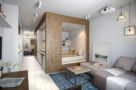 50 Small Studio Apartment Design Ideas (2019) – Modern, Tiny & Clever - InteriorZine Small Studio Apartment Design, Minimalist Dekor, Small Apartment Bedrooms, Studio Apartment Design, Micro Apartment, Small Apartment Interior, Deco Studio, Tiny Apartments, Small Apartment Design