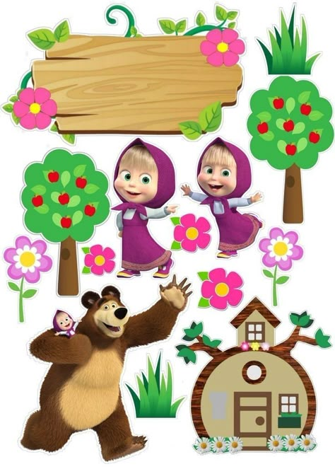 Marsha And The Bear Cake Topper, Masha And Bear Cake Topper, Masha And Bear Cake Topper Printable, Topper Marsha And The Bear, Masha And The Bear Cake Topper Printable, Masha And The Bear Topper, Rapunzel Cake Topper, Happy Birthday Doodles, Baby Reveal Cakes