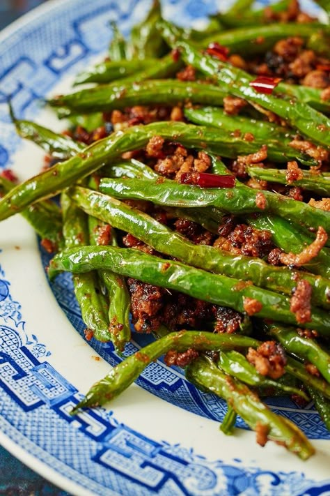 Beans And Pork Recipes, Chinese Green Beans With Pork, Wrinkled Green Beans, Sichuan Green Beans, Asian Beans Recipe, Sichuan Peppercorn Recipes, Chinese Beans Recipe, Chinese Beans, Pork Green Beans