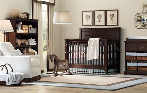 Decorating Cents: Cute and Modern Nurseries Brown Crib, Room Ideas Dark, Blue Nursery Boy, Restoration Hardware Baby, Baby Room Neutral, Baby Nursery Neutral, Trendy Baby Nursery, Baby Boy Room Nursery, Nursery Room Boy