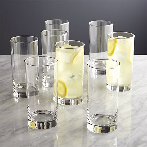 Highball Glasses - tall & suitable for simple drinks that have a high proportion of mixer to alcohol. They can be substituted for the similar but larger Collins Glass - Set of 8 $20 @ Crate & Barrel. Acrylic Drinking Glasses, Modern Drinking Glasses, Acrylic Wine Glasses, Kitchen Decor Collections, Desain Pantry, Kitchen Accessories Decor, Highball Glasses, Highball Glass, Cooking Gadgets