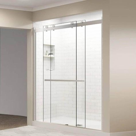 Sliding Glass Shower Doors Frameless, Sliding Shower Doors Frameless, Shower Door Options, Shower Glass Door Ideas, Shower Wall Ideas, Seamless Shower Door, Bypass Shower Doors, Shower Doors Frameless, Frosted Glass Shower Door