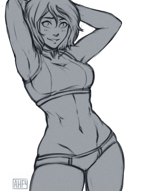 Female Toned Arms, Sports Bra Drawing Reference, Iahfy Korra, Arm Sketch Reference, Short Hair Women Drawing, Korra Sketch, Arm Drawing Reference, Sketch Studies, Poses Anime