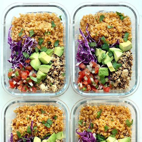 Vegan Burrito Bowls with Cauliflower Rice Recipe | EatingWell Breakfast Video, Lunch Ideas Healthy, Frozen Cauliflower, Vegan Burrito, Cauliflower Rice Recipes, Low Carb Meal Prep, Healthy Low Carb, Overnight Oat, Low Carb Meal Plan