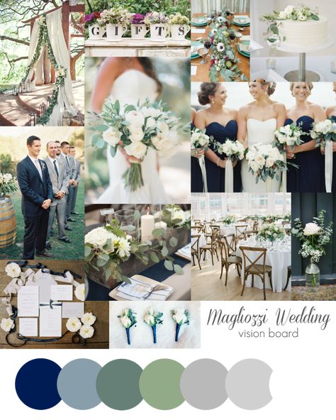 Wedding Wednesday: Magliozzi Wedding Vision Navy Green Wedding Theme, Wedding Color Board, Deep Teal Wedding Colors, Wedding Color Schemes White, Spring Wedding Colors 2025, Simple Wedding Color Schemes, Wedding Color Palette 2024, Green And Blue Wedding Theme, Sage And Navy Wedding