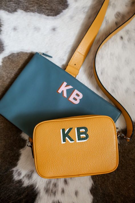 leatherology monogram bag | marigold crossbody for summer Making Handbags, Leather Painting, Monogram Bags, Summer Knits, Diamond Monogram, Personalized Bags, Monogram Painting, Heels Summer, Fanny Bag