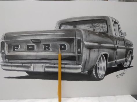 Ford Truck Tattoo, Ford Truck Drawing, How To Draw Anything, Truck Tattoo, Car Part Art, Mechanic Life, Lighthouse Tattoo, Bike Sketch, Drawing Prompts