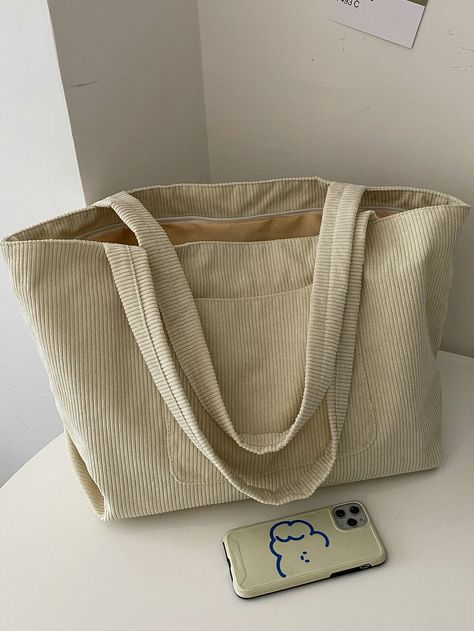 Nombre del producto | Colección Online de Nuevas Tendencias | SHEIN Chile Corduroy Bag Totes, Bicycle Aesthetic, Corduroy Bag, Corduroy Tote Bag, Uni Bag, Beige Tote Bag, Everyday Tote, Bags Aesthetic, Fabric Bags