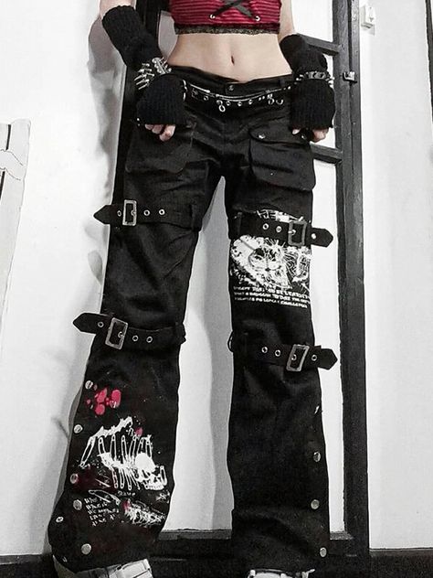 Cargo Jeans Black, Tripp Pants, Jeans Online Store, Goth Metal, Cargo Pants Black, Gothic Pants, Halloween Gothic, Big Pockets, Jeans Cargo