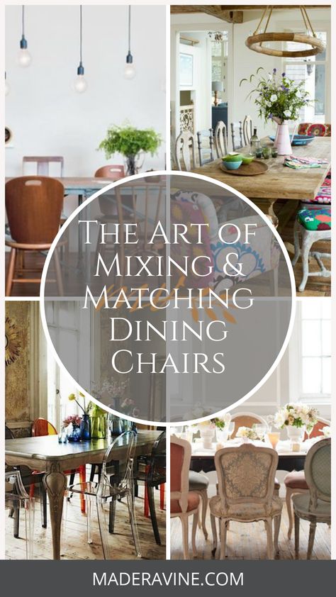 Dining Chairs Mix And Match, Mismatched Vintage Dining Chairs, Dining Table Mix Match Chairs, Vintage Table Modern Chairs, Miss Matched Dining Room Furniture, Mixing Woods In Dining Room, Dining Room Table Mismatched Chairs, Dinning Room Table With Mixed Chairs, Dining Table With Mix Match Chairs