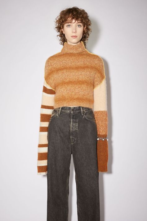 Acne Knitwear, Orange Knitwear, Orange Knit Sweater, Pull Orange, Acne Studios Sweater, Saffron Orange, Cropped Turtleneck Sweater, Knitwear Trends, Cropped Turtleneck