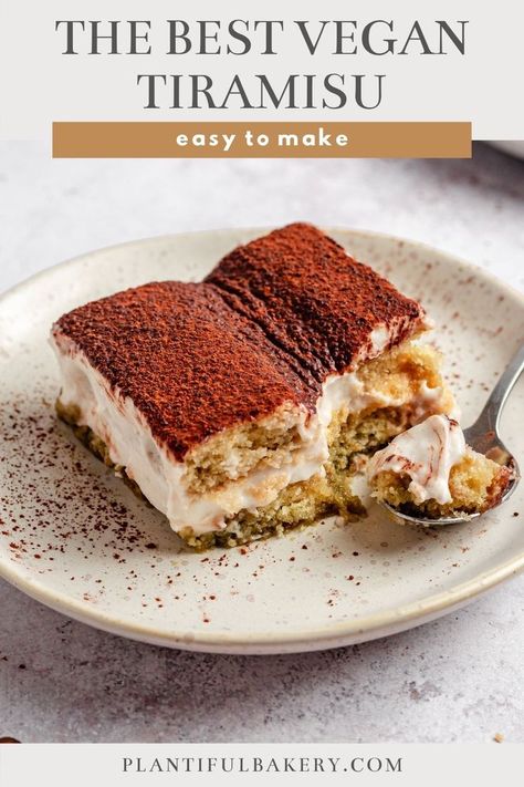 This Vegan Tiramisu is rich, decadent, and flavorful. It is layered with homemade cake fingers soaked with boozy espresso, creamy filling, and topped with a dusting of cocoa powder. Easy to make. Dairy-free and egg-free. #easyvegantiramisurecipe #bestvegantiramisu #vegantiramisurecipenotofu #vegancoffeedessertrecipes #simplevegandessertrecipes #homemadeladyfingers #veganladyfingers Vegan Tiramisu, Vegan Baking Recipes, Brownie Cupcakes, Vegan Sour Cream, Vegan Bakery, Tiramisu Recipe, Vegan Cakes, Desserts Vegan, Vegan Christmas