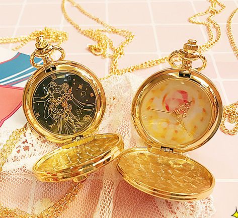 Pocket Watch Aesthetic, Moon Pocket Watch, Burgundy Jewelry, Kawaii Sailor Moon, Sailor Moon Jewelry, Sailor Moon Merchandise, Sailor Moon Aesthetic, Kawaii Jewelry, Magical Jewelry