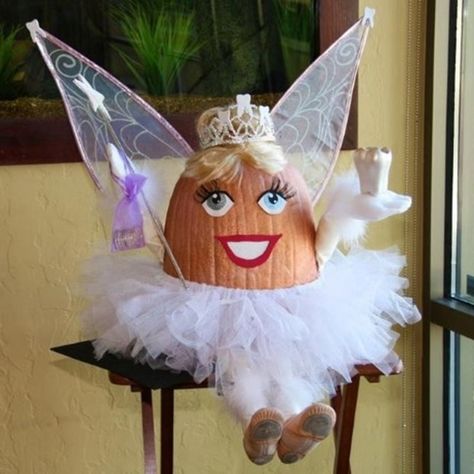 Tooth Fairy Pumpkin - How will you be decorating your pumpkins this Halloween? #NJHalloween #toothfairy #pumpkin Tooth Fairy Pumpkin, Fairy Pumpkin, Dental Halloween, Happy Tooth, Creative Pumpkin Decorating, Pumpkin Carving Contest, Pumpkin Decorating Contest, No Carve Pumpkin Decorating, Pumpkin Contest