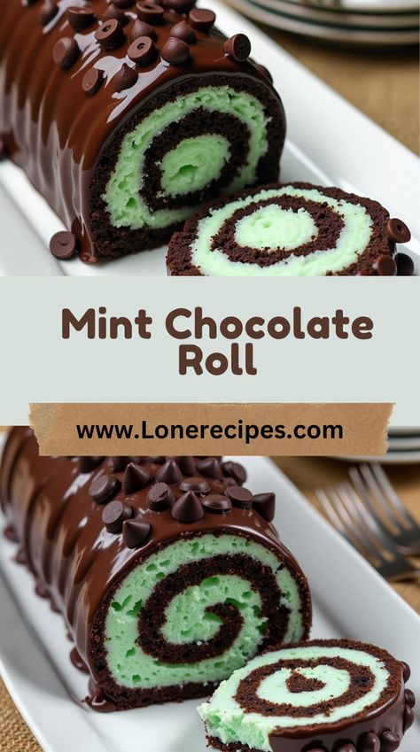 Craving a sweet treat that's both beautiful and easy to make? This Mint Chocolate Chip Cake Roll is the perfect dessert! 💚🍫 Imagine a fluffy, moist chocolate cake swirled with a refreshing mint cream filling and studded with mini chocolate chips. It's then drizzled with a rich chocolate ganache and topped with even more chocolate chips! This recipe is surprisingly simple, making it a fantastic addition to your dinner recipe collection.  Impress your family and friends with this stunning dessert that's ready in no time! You'll find the full recipe instructions on the link.  Don't forget to save this easy recipe for later! Mint Chocolate Chip Cake, Cake Roll Recipes, Dessert Bar Wedding, Chocolate Roll, Chocolate Chip Cake, Mint Chocolate Chip, Dessert Plating, Cream Filling, Moist Chocolate Cake