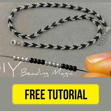 “Easy bead necklace” – free beading tutorial - The Space of Stitching - Free cross stitch patterns Jewelry Tutorials Free, Diy Necklace Patterns, Seed Bead Patterns Free, Seed Bead Bracelets Tutorials, Easy Necklace, Free Beading Tutorials, Free Cross Stitch Patterns, Beaded Necklace Tutorial, Diy Beading