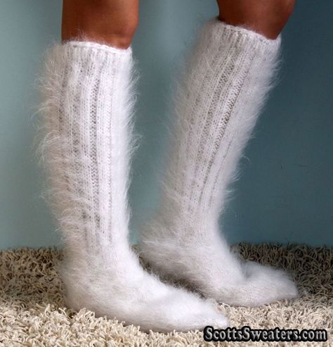 701-009 Thigh-Length New Mohair Rib-Knit Fuzzy Socks Thigh High Fuzzy Socks, White Fuzzy Leg Warmers, Mohair Legwarmers, Thick Cozy Thigh-high Leg Warmers, Cozy Knee-high Knit Socks, Angora Socks, Thigh Socks, Mohair Sweaters, Cable Knit Socks