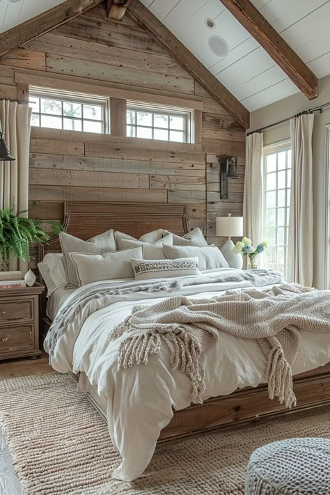 29 Chic Bedroom Ideas for a Stylish Sanctuary 18 Neutral Comforter Sets Farmhouse, Master Bedrooms Decor Western, Cozy Cabin Bedding, Rustic Modern Farmhouse Bedroom, Girly Country Bedroom, White Earthy Bedroom, Cottage Master Bedrooms Decor Cozy, Bedroom Ideas Country, Nashville Bedroom