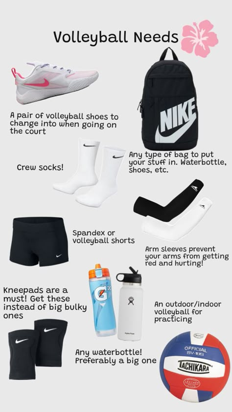 volleyball bag, sleeves, socks, spandex, knee pads, shoes, arm sleeves, volleyball Volleyball Equipment List, What Do You Need For Volleyball, Volleyball Gear List, Stuff You Need For Volleyball, Volleyball Needs List, Volleyball Stuff You Need, Volleyball Things You Need, Things You Need For Volleyball, Volleyball Essentials List