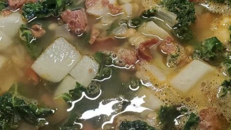 Portuguese Kale Soup Recipe | Recipes.net Hawaiian Portuguese Bean Soup, Kielbasa Kale White Bean Soup, Best Portuguese Kale Soup, Portuguese Kale Soup Linguica, Portuguese Kale Soup, Portuguese Soup, Portuguese Sausage, Kale Soup Recipes, Weekend Meal Prep