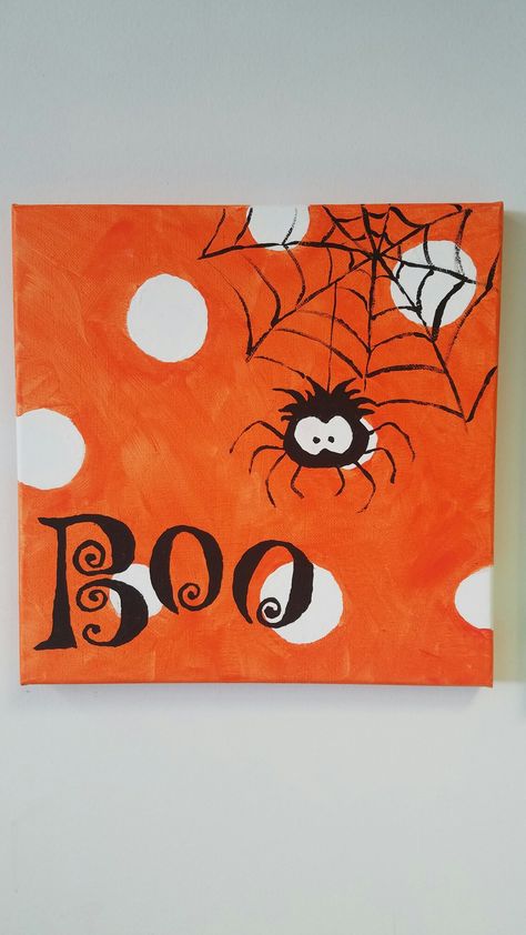 Holloween boo painting Easy Painting Ideas For Halloween, Easy Halloween Paintings For Kids, Halloween Canvas Paintings For Kids, Spooky Painting Ideas Easy, Halloween Canvases, Boo Painting, Simple Fall Paintings, Simple Halloween Paintings On Canvas, Easy Halloween Paintings