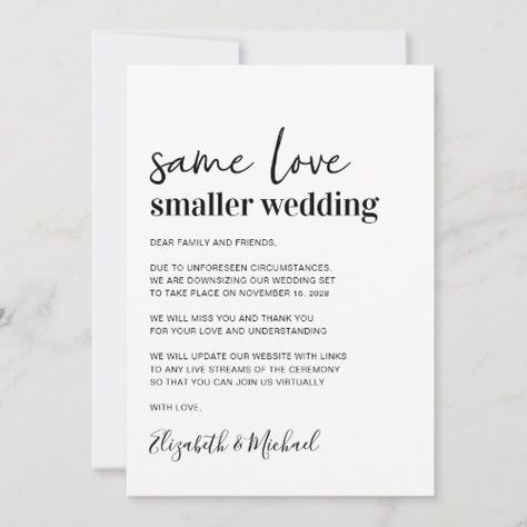 $2.88 | Minimal Smaller Wedding #same love smaller wedding, elopement, downsized micro wedding, wedding update, wedding change of plans, script, minimal modern, bold typography, simple, chic Smaller Wedding, Bold Wedding Invitations, Wedding Announcement, Same Love, Bold Typography, Micro Wedding, Simple Chic, Minimal Modern, Wedding Announcements