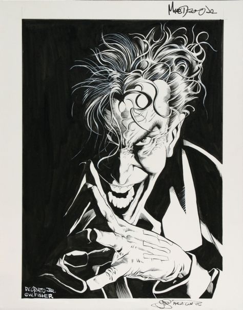 The Joker, in Michael Wallace's Commissions Comic Art Gallery Room Hahaha Joker, Joker Comic, Der Joker, Mike Deodato, Joker Artwork, Superhero Coloring, Joker Art, Black And White Artwork, Bd Comics