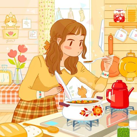 Instagram Autumn, Girly Art Illustrations, Arte Sketchbook, Cute Cartoon Drawings, Love Illustration, Cooking Art, Autumn Vibes, Cute Little Drawings, Dreamy Art