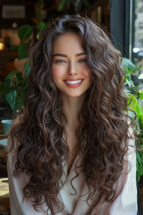 Really Long Brown Hair, Brown Wavy Hair Aesthetic, Long Wavy Hairstyles Natural, Long Curly Hair Styles Easy, Long Curly Layered Hair, Wavy Hairstyles Short, Long Thick Wavy Hair, Long Wavy Hair Natural, Woman Curly Hair