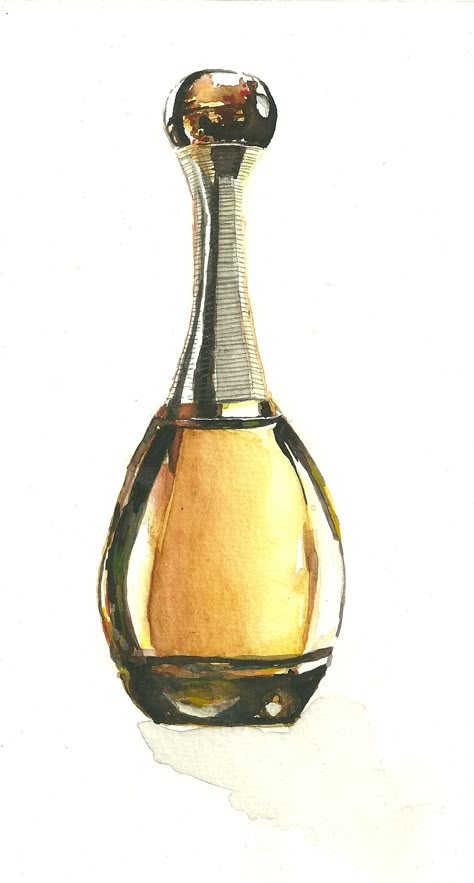 Ramona Magsaysay. Dior Perfume. Illustration. Watercolor and Pencil on Paper Perfume Bottle Painting, Perfume Sketch, Perfume Painting, Link Illustration, Perfume Watercolor, Perfume Drawing, Perfume Illustration, Designer Pictures, Perfume Art