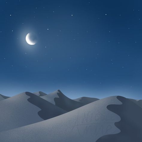 Desert At Night Illustration, Desert Night Illustration, Night Desert Illustration, Desert Night Painting, Night Desert Art, Night Desert Painting, Dunes Illustration, Egypt Background, Desert Night Sky