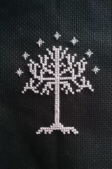 Tree Of Gondor Cross Stitch, Lotr Pattern, White Tree Of Gondor, Tree Of Gondor, Tiny Cross Stitch, Mini Cross Stitch, White Tree, Perler Bead Patterns, Stitching Art