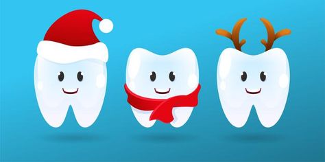 Cute smile teeth with xmas accessories. ... | Premium Vector #Freepik #vector #background #christmas #winter #baby Teeth Emoji, Dental Posters, Teeth Dentist, Deer Horns, Smile Teeth, Cute Smile, Winter White, Santa Hat, Olaf The Snowman