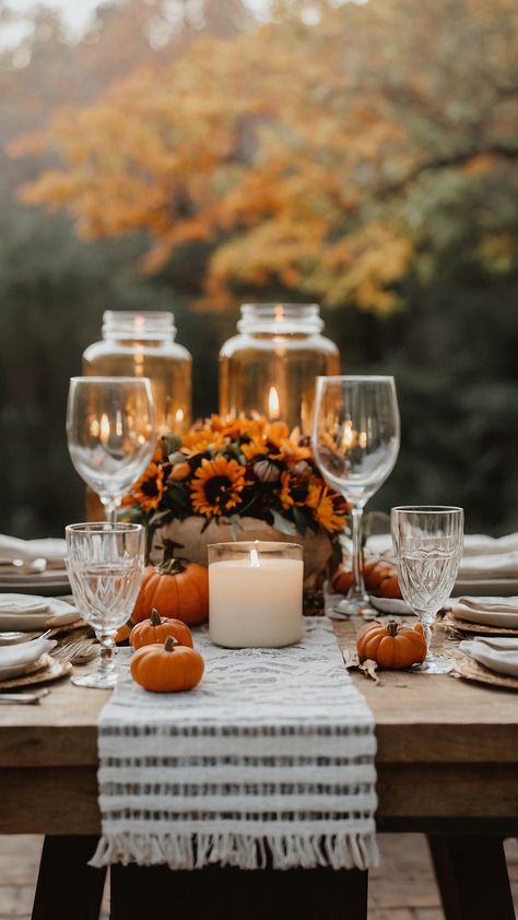 Create a picturesque fall ambiance with our stunning fall table settings Get inspired by rustic elegant and wedding-ready autumn decor ideas for your round table From dollar tree autumn dinner to cozy autumn dining room setups elevate your space with beautiful and casual fall touches Outdoor Fall Tablescapes, Table Setup For Dinner, Autumn Dining Room, Autumn Table Setting, Fall Ambiance, Autumn Decor Ideas, Pie Eating Contest, Autumn Dinner, Fall Dining Room