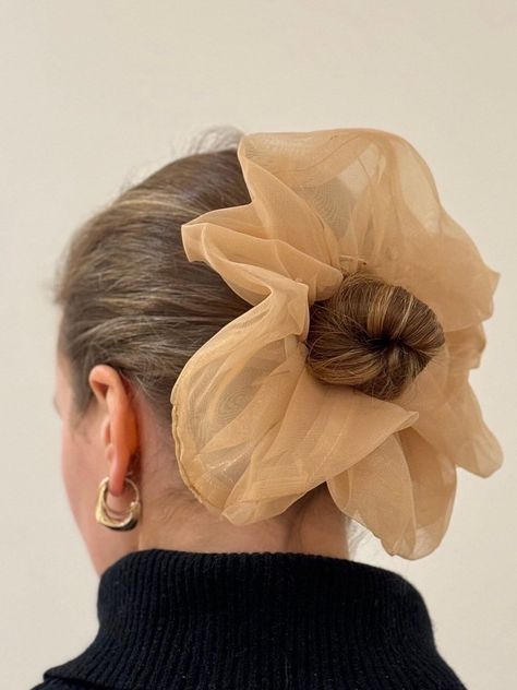 Oversized organza scrunchie, statement hair accessory to complete or make any look! Statement Hair Accessories, Big Scrunchie Bun, Organza Hair Accessories, Big Scrunchies, Organza Scrunchie, Bird Nest Hair, Statement Hair, Oversized Scrunchie, Scrunchie Styles