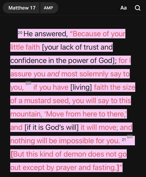 Matthew 17:20, 21 YouVersion - Bible App Youversion Bible Verse, Matthew 17:20-21, Bible App Verses, Matthew 17:20, Positive Bible Verses, Matthew Bible, Cute Bible Verses, Motivational Bible Verses, Matthew 17