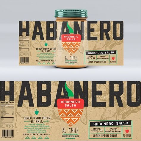 Salsa Jar Labels, Salsa Label Design, Salsa Labels, Simple Label Design, Chile Habanero, Popcorn Labels, Habanero Salsa, Tacos Mexicanos, Mexican Sauce