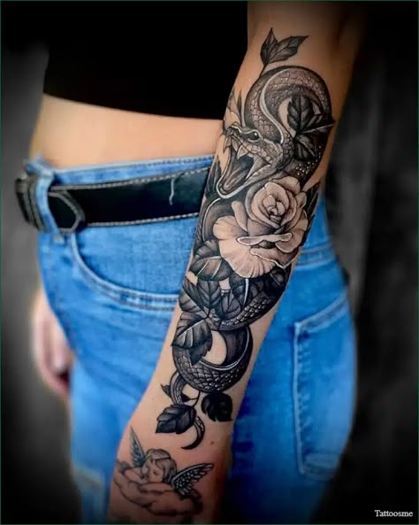 50+ Best Snake Tattoo Meaning Designs and Ideas For 2023 Sarah Tattoo, Snake Tattoo Meaning, Iphone Image, Old Skin, Around Arm Tattoo, Pretty Hand Tattoos, Western Tattoos, Snake Tattoo Design, Tattoos For Women Half Sleeve