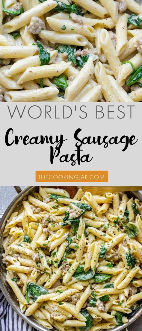 Sides With Italian Sausage, White Pasta With Sausage, Sage Sausage Recipes Dinners, Italian Sausage Links Pasta, Breakfast Sausage Pasta, Italian Sausage Alfredo Recipes, White Sauce Pasta With Sausage, Creamy Pasta And Sausage Recipes, Sausage Pasta White Sauce