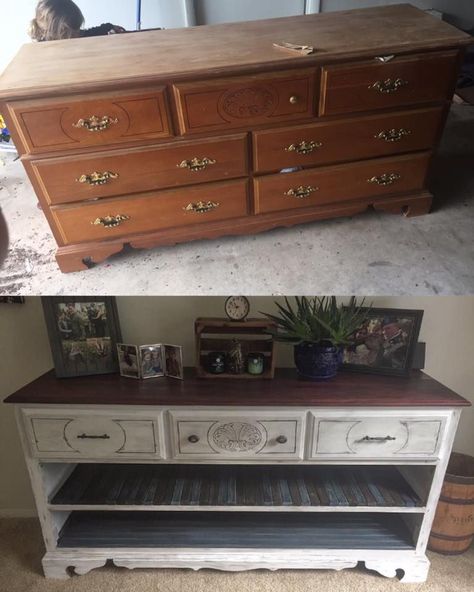 Convert Buffet To Tv Stand, Converting Dresser To Tv Stand, Convert Dresser To Tv Stand, Dresser To Buffet, Recycled Dresser, Tv Console Furniture, Refinished Dresser Diy, Custom Sideboard, Dresser Turned