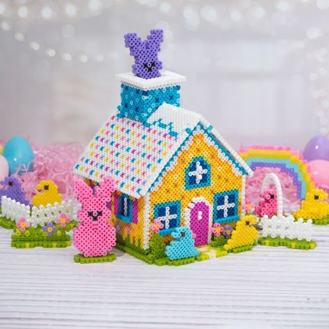 Perler House, Easter House, Easter Craft Projects, Perler Projects, Peeps Easter, Pattern Sheets, Pearl Beads Pattern, Perler Ideas, Easy Perler Beads Ideas