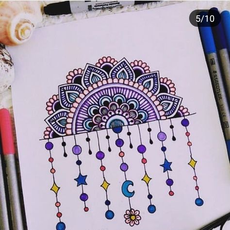 Easy And Cute Doodles To Draw, Cloud Mandala Art, Easy Mandala Art For Kids, Mandala Art Design Colour, Mandala Art Simple Easy, Unique Mandala Drawing Easy, Mandala Drawing Ideas Creative Beautiful, Mandala Art Colorful, Mandala Book