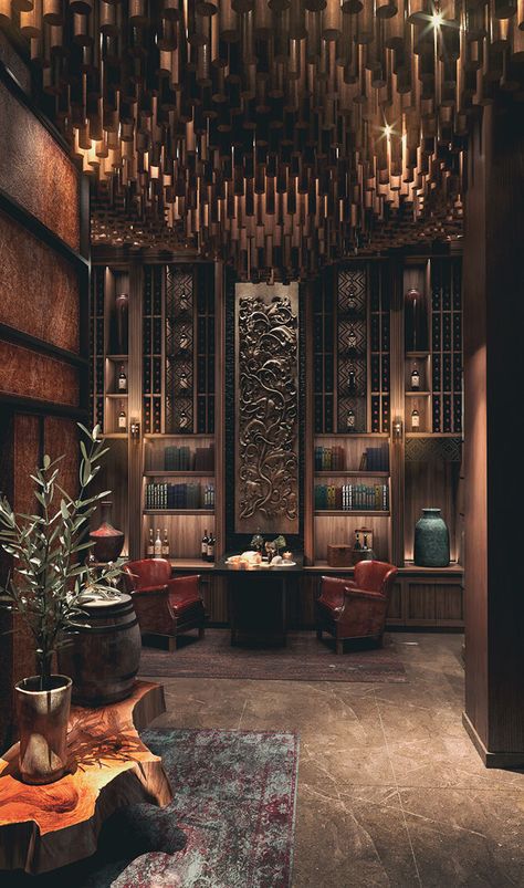 Wine Cellar Lighting, Earthy Materials, Aesthetic Interior Design, Wine Cellar Design, Cellar Design, Wallpaper Stores, Whiskey Bar, Interior Design Companies, Lighting Inspiration