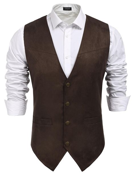 Men's Clothing, Suits & Sport Coats, Men's Casual Suede Leather Vest Single-Breasted Vest Jacket - Coffe - CS189IU4R06 #men #fashion #style #shopping #outfits #Suits & Sport Coats Wedding Vest, Western Vest, Mens Waistcoat, Waistcoat Men, Leather Suit, Suede Vest, Vest Waistcoat, Men Suede, Casual Vest