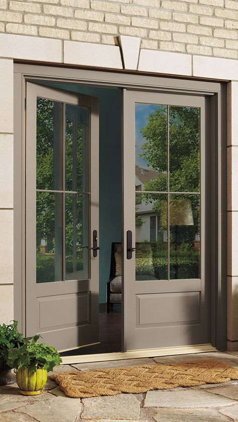 Marvin Doors: Premium Quality, Long ... Marvin French Doors, Exterior Doors Backyard, Marvin Front Entry Doors, Exterior Bedroom Doors, External Doors Ideas, Steel French Doors Patio Exterior, Patio Door Colors, Kitchen Shelving Decor, French Exterior Doors